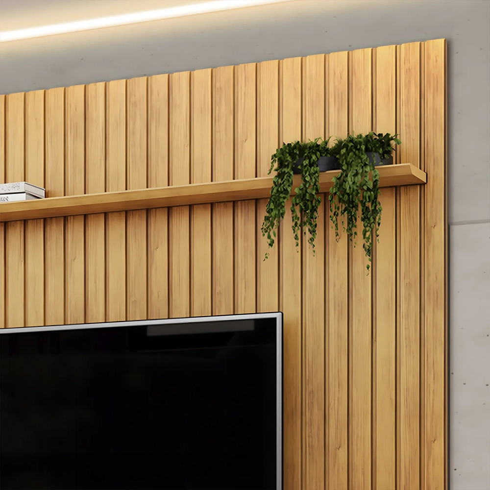 Painel TV 75 Pol Ripado 250cm e Bancada Chest D04 Off/Cedro - Mpozenato