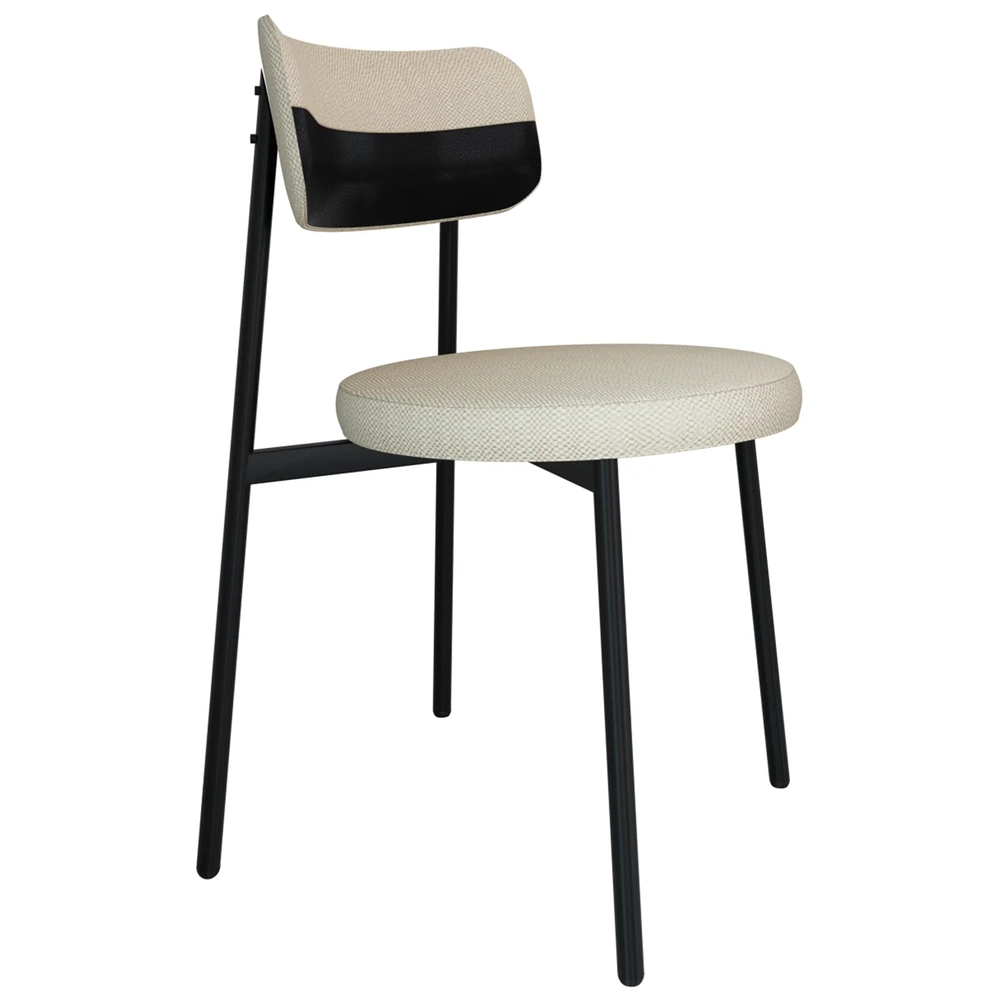 Cadeira de Jantar Estofada Kit 4 Nyka M25 Linho Areia/Preto - Mpozenato