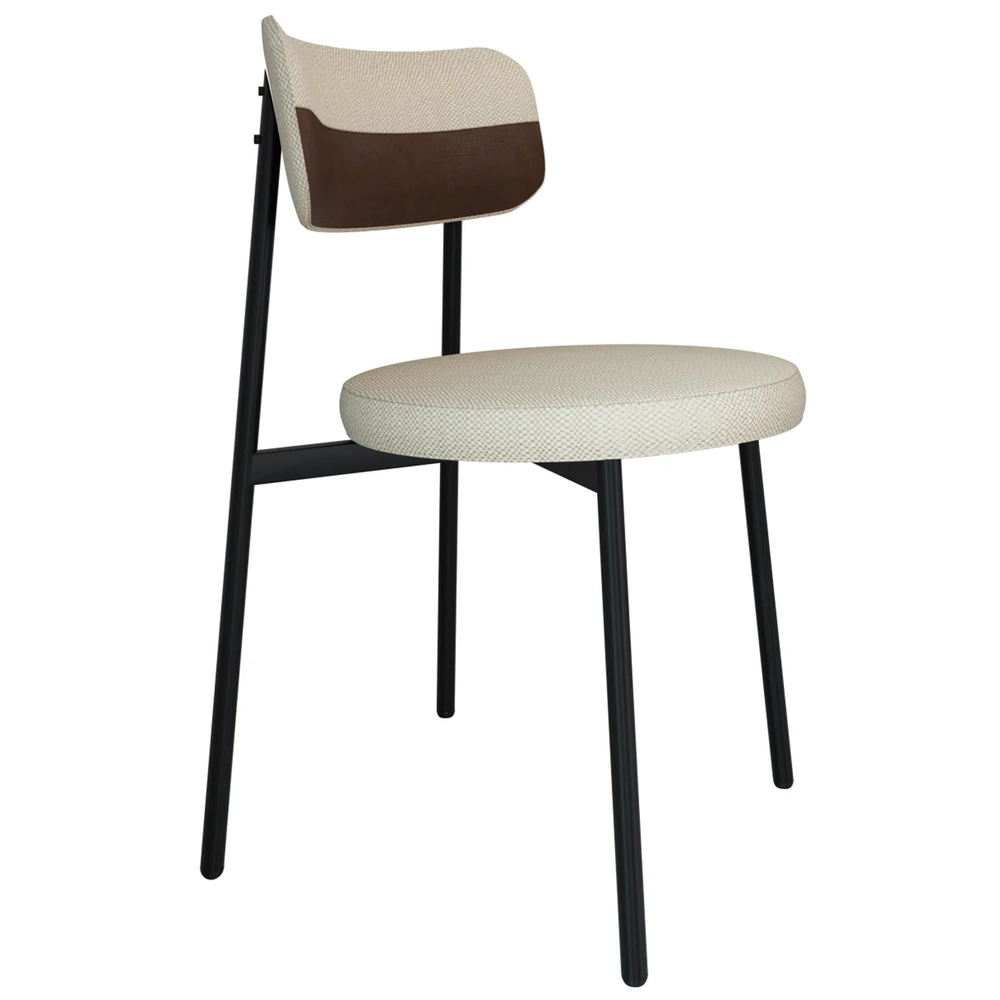 Cadeira de Jantar Estofada Kit 4 Nyka M25 Linho Areia/Marrom - Mpozenato