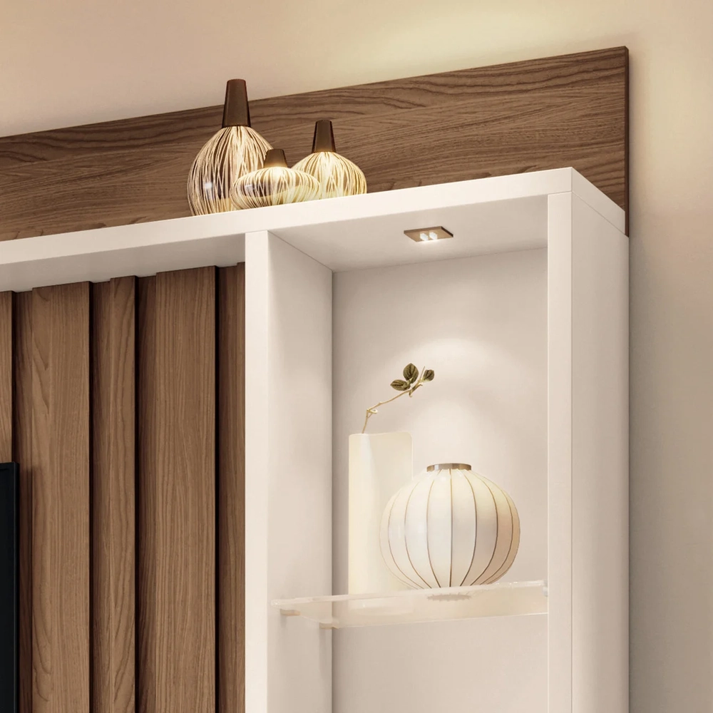 Estante Painel de TV 60 Pol 200cm Natan H01 Castanho/Off White - Mpozenato