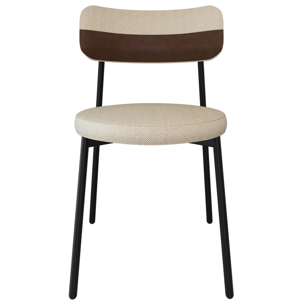 Cadeira de Jantar Estofada Kit 6 Nyka M25 Linho Areia/Marrom - Mpozenato