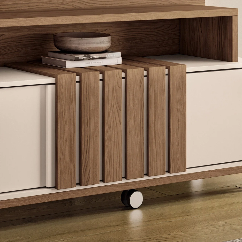 Estante Painel de TV 65 Pol 180cm Cloe H01 Castanho/Off White - Mpozenato