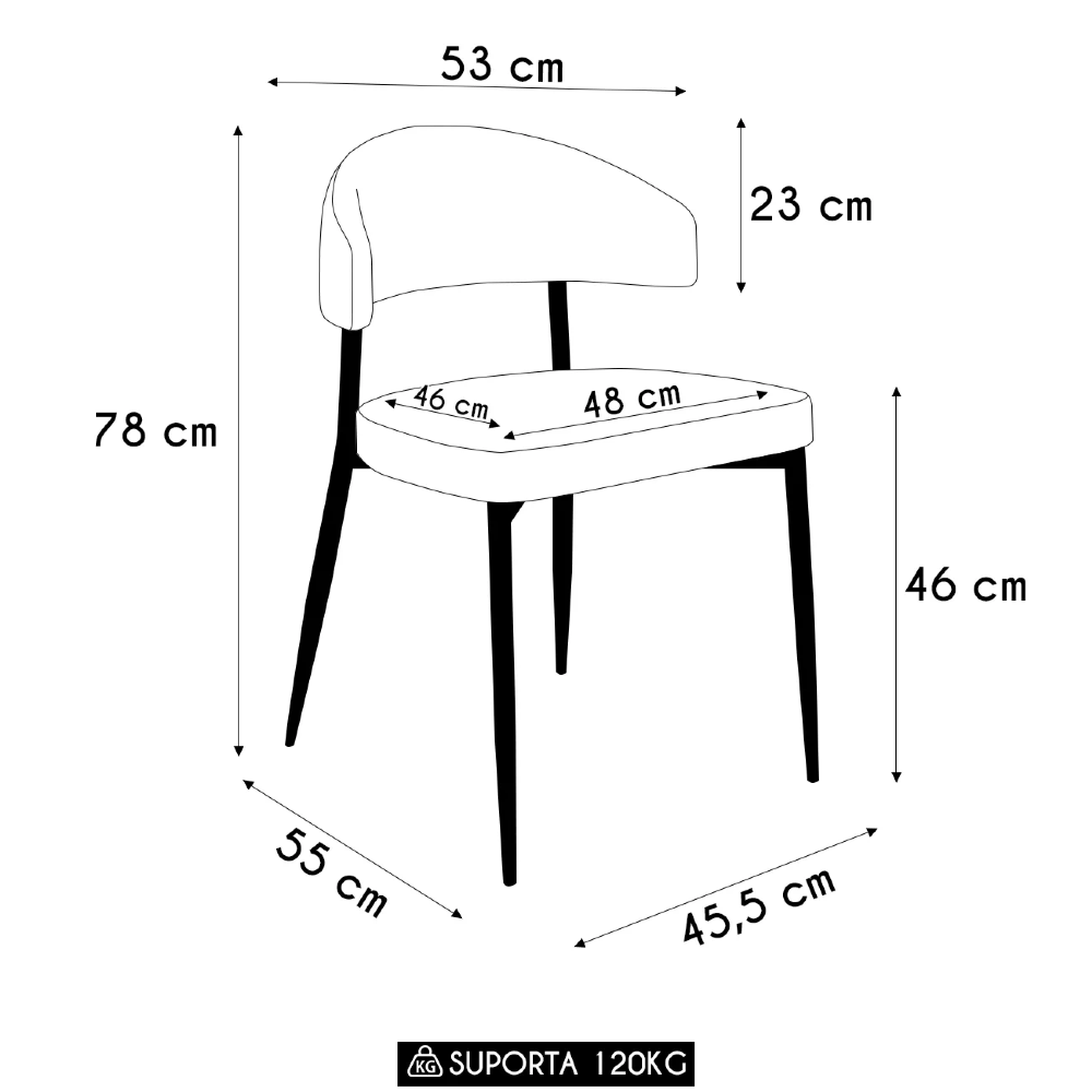 Cadeira de Jantar Estofada Fixa Chloe M25 Sintético Marrom - Mpozenato