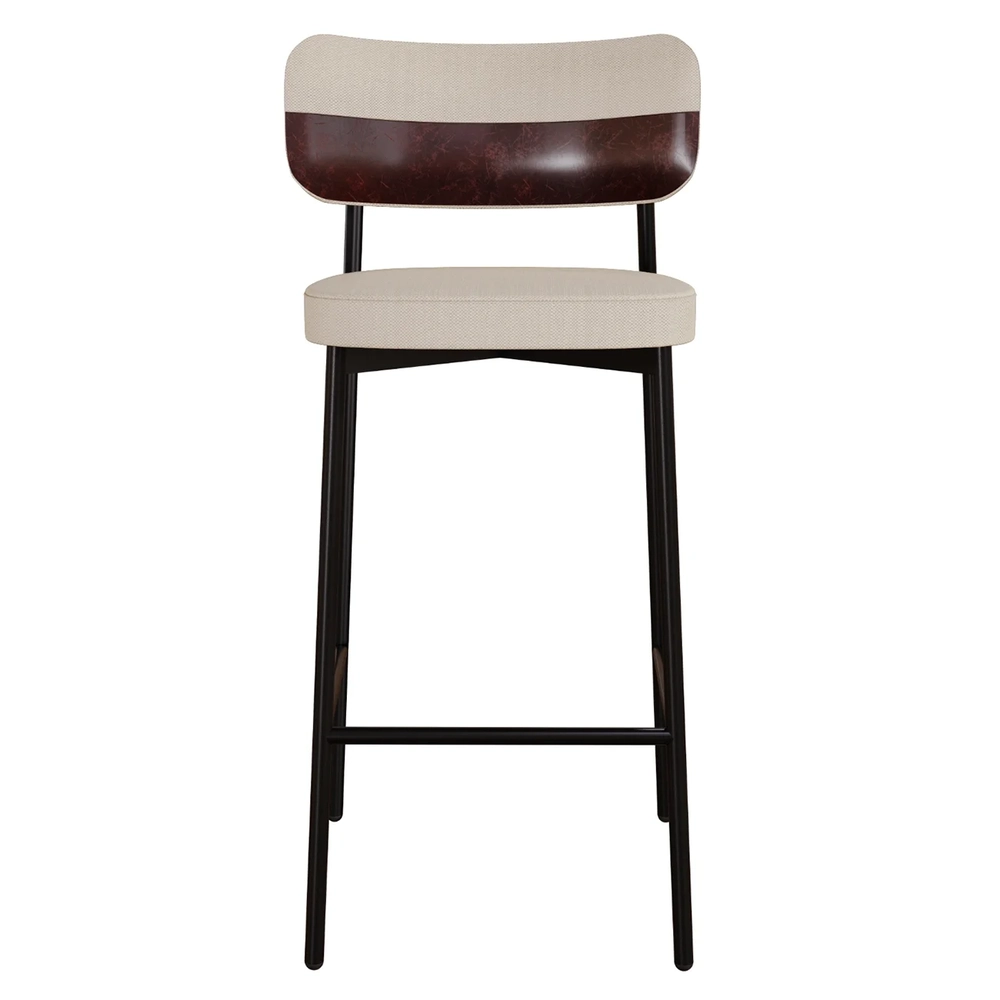 Banqueta Alta Bar Estofada Ella M25 Linho Areia/Café - Mpozenato