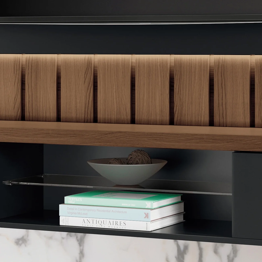 Painel TV 70 Pol 219cm Bancada Suspensa Illuna H01 Preto/Castanho - Mpozenato