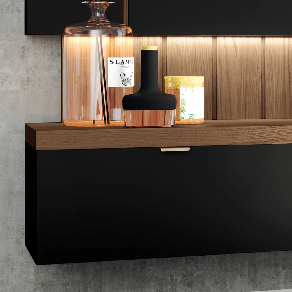 Painel TV 55 Pol 180cm Bancada Suspensa Illuna H01 Preto/Castanho - Mpozenato