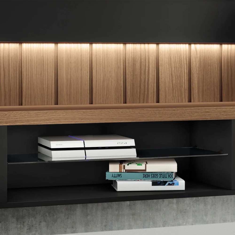 Painel TV 55 Pol 180cm Bancada Suspensa Illuna H01 Preto/Castanho - Mpozenato