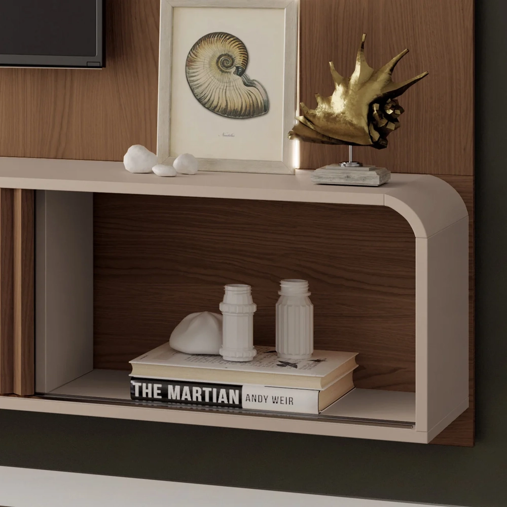 Painel TV 85 Pol 219cm Bancada Suspensa Vivaz H01 Off/Castanho - Mpozenato