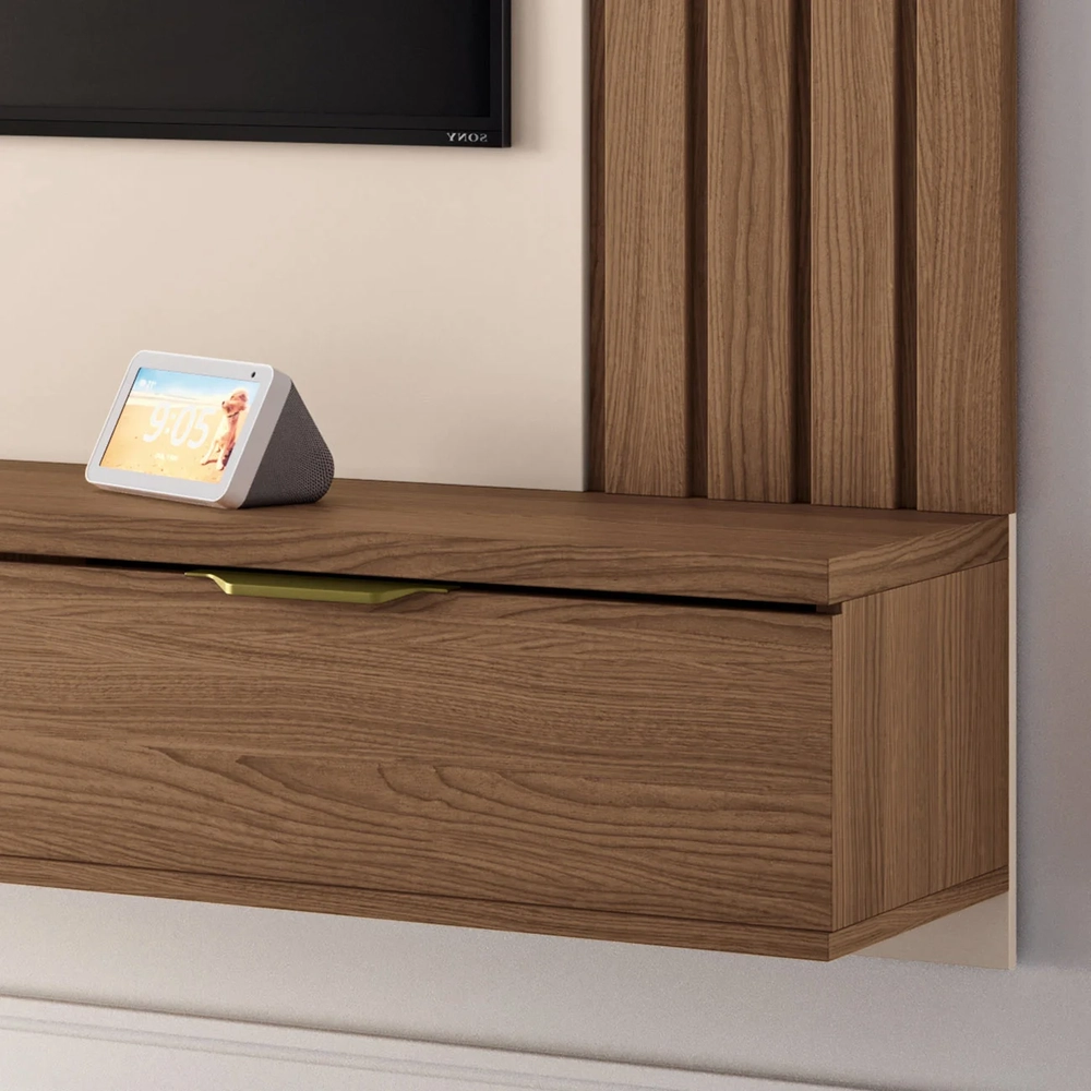 Painel TV 70 Pol 180cm Bancada Suspensa Solle H01 Off/Castanho - Mpozenato