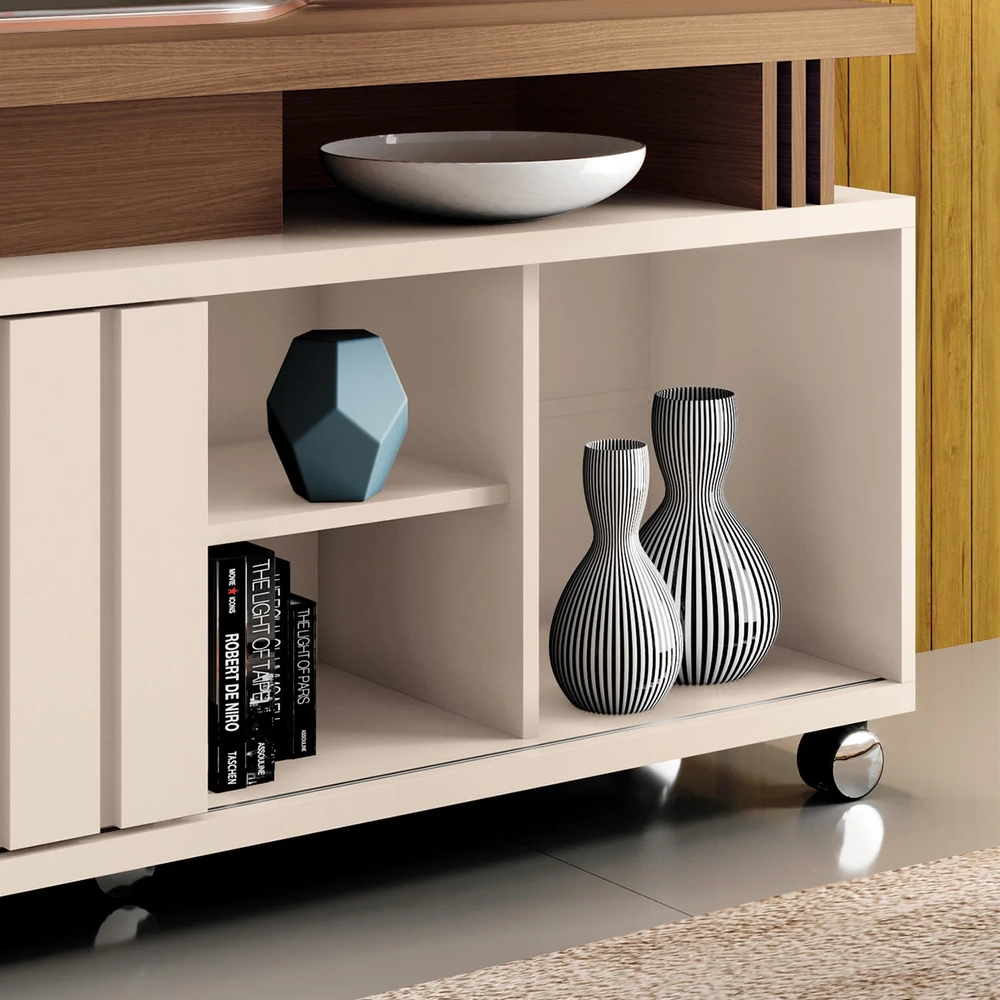 Rack Bancada de TV 50 Pol 136cm Briz H01 Castanho/Off White - Mpozenato