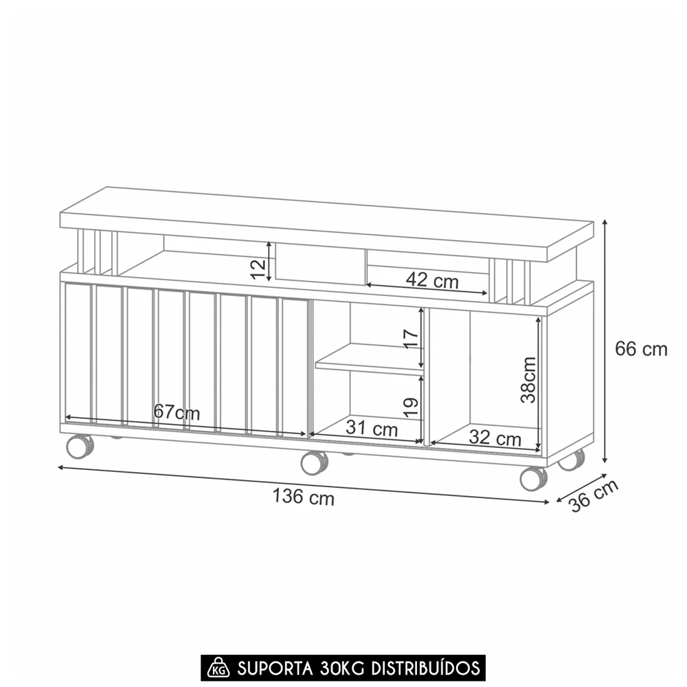 Rack Bancada de TV 50 Pol 136cm Briz H01 Castanho/Off White - Mpozenato