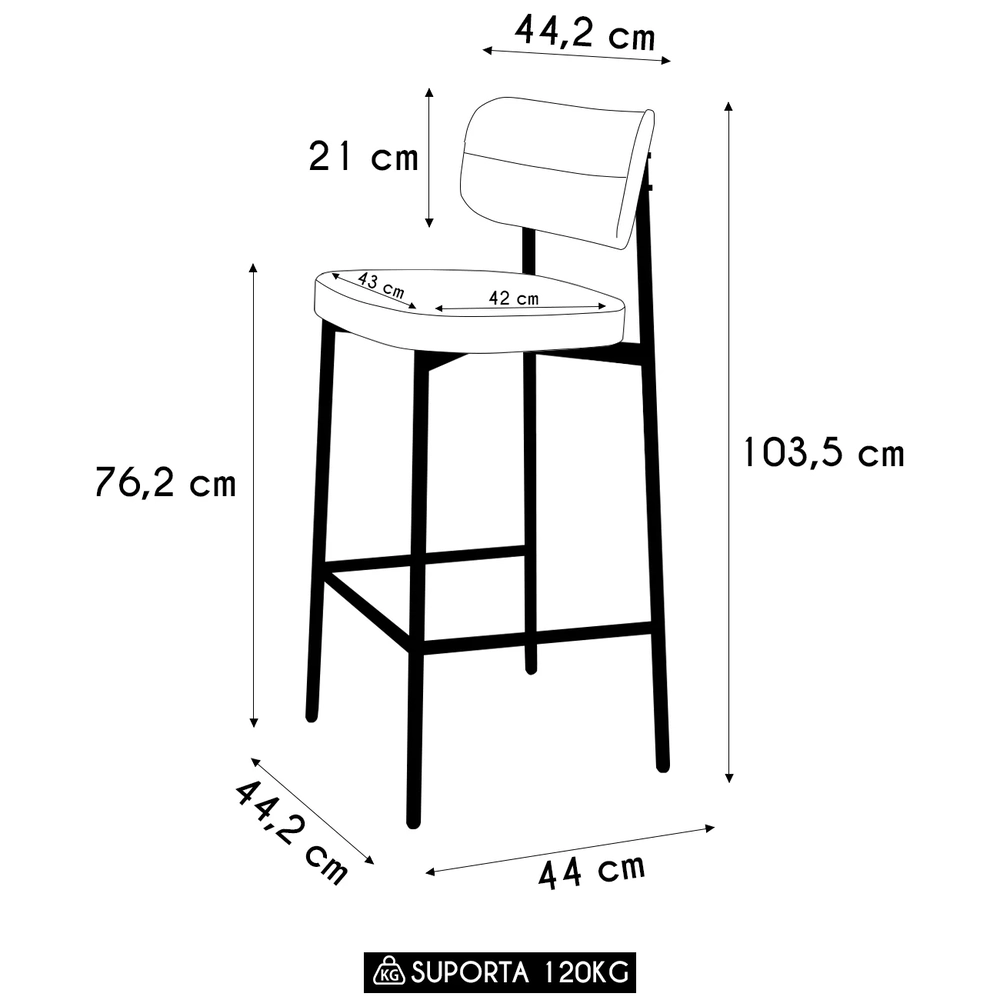 Banqueta Alta Bar Estofada Kit 2 Ella M25 Linho Cinza CL - Mpozenato