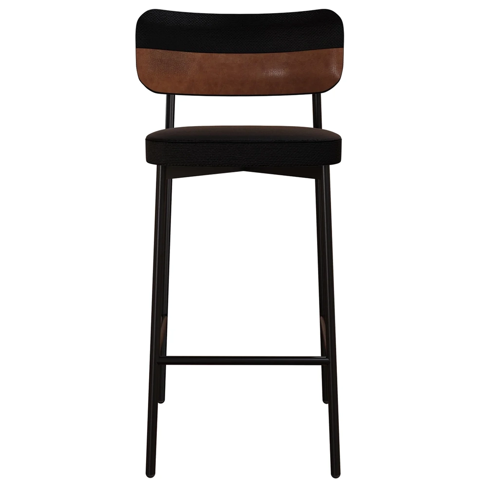 Banqueta Alta Bar Estofada Ella M25 Linho Preto/Marrom - Mpozenato