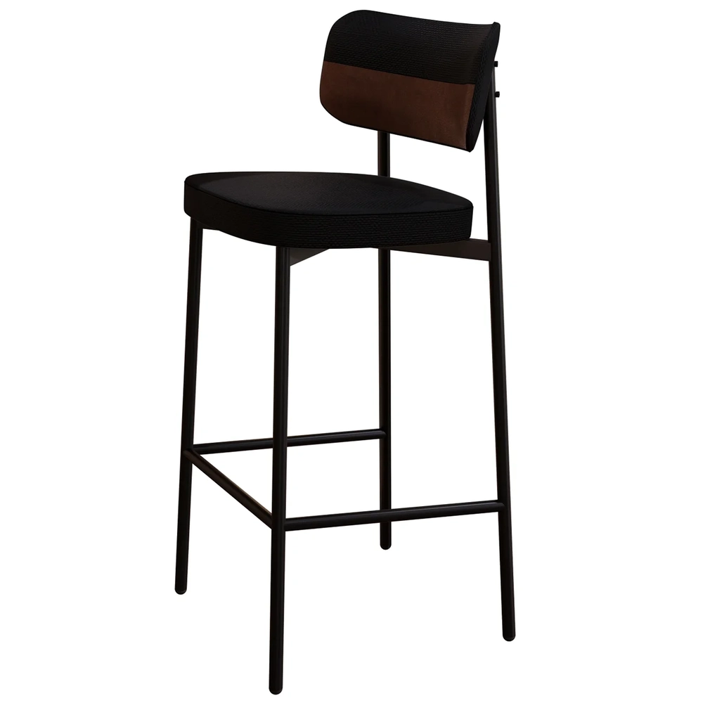 Banqueta Alta Bar Estofada Kit 4 Ella M25 Linho Preto/Marrom - Mpozenato