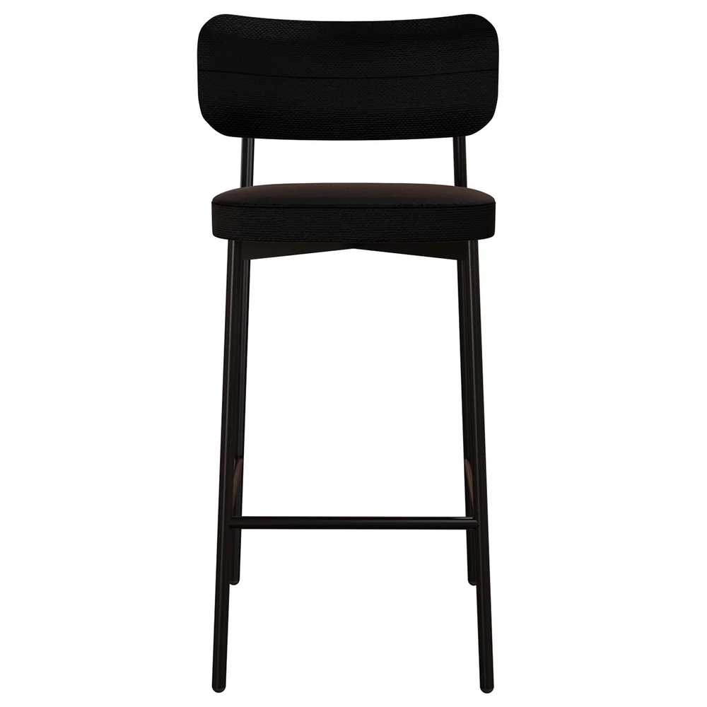 Banqueta Alta Bar Estofada Kit 6 Ella M25 Linho Preto - Mpozenato