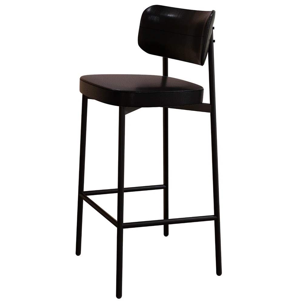 Banqueta Alta Bar Estofada Kit 6 Ella M25 Sintético Preto - Mpozenato