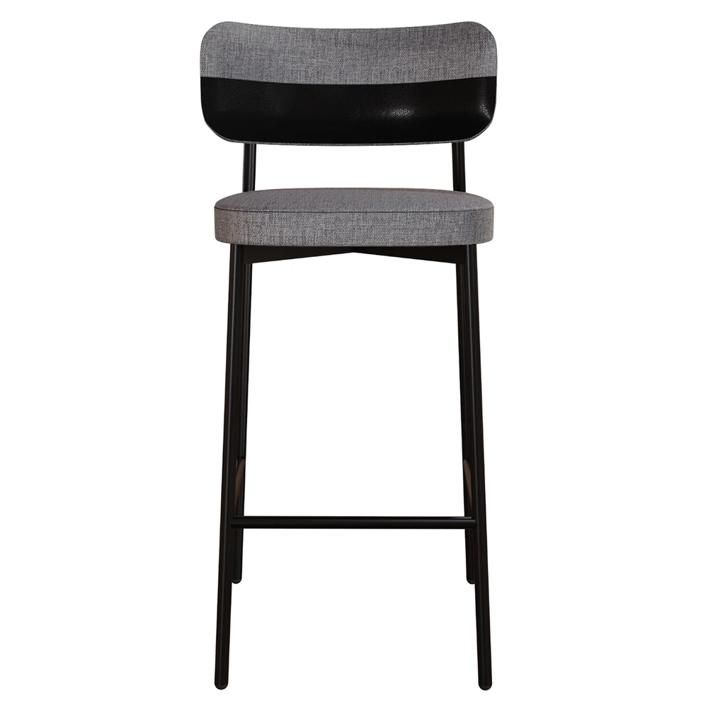 Banqueta Alta Bar Estofada Kit 6 Ella M25 Linho Cinza/Preto - Mpozenato