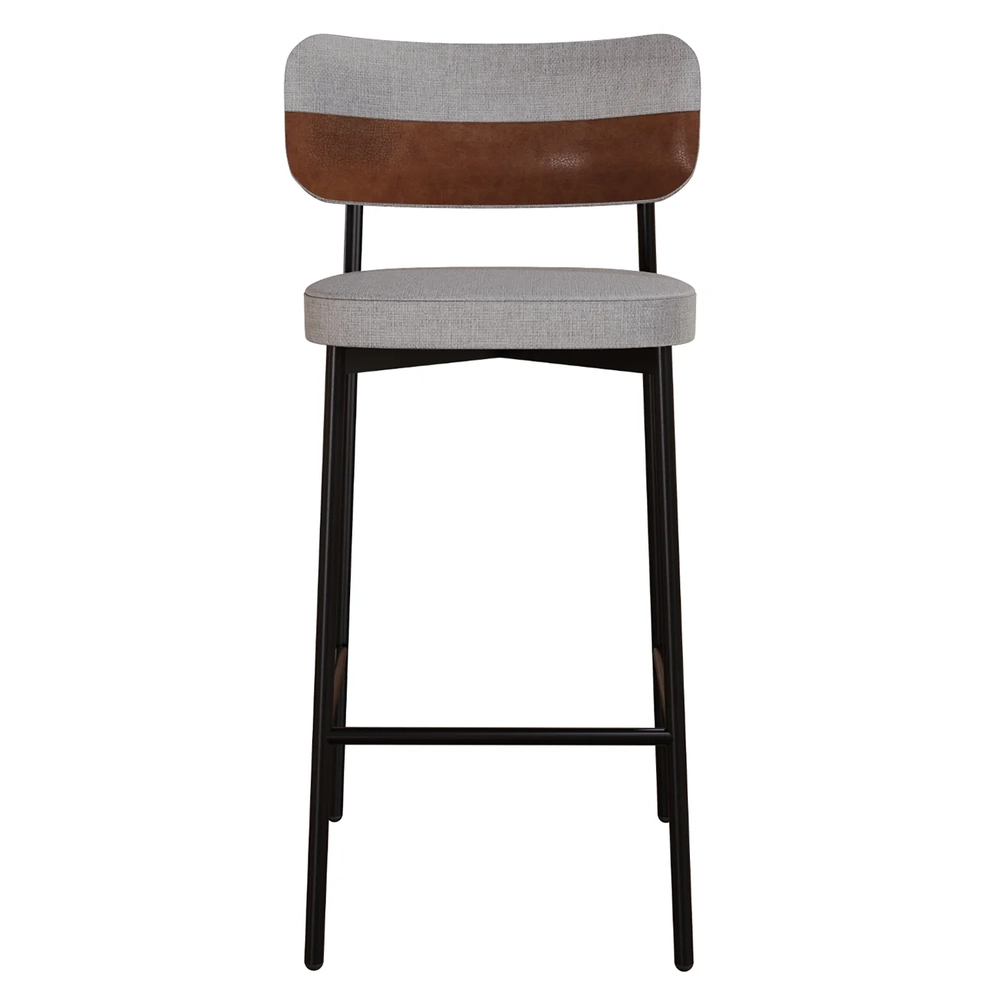 Banqueta Alta Bar Estofada Kit 6 Ella M25 Linho Cinza CL/Marrom - Mpozenato