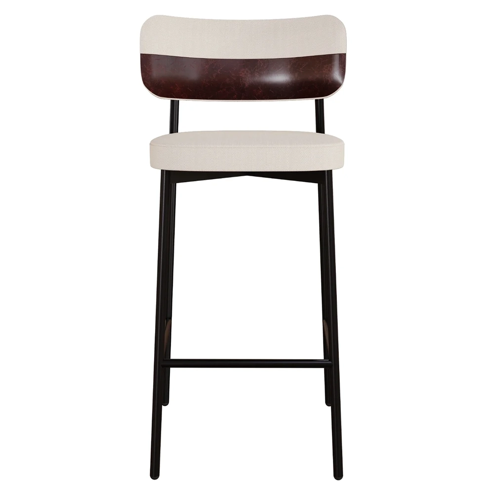 Banqueta Alta Bar Estofada Kit 6 Ella M25 Linho Palha/Café - Mpozenato