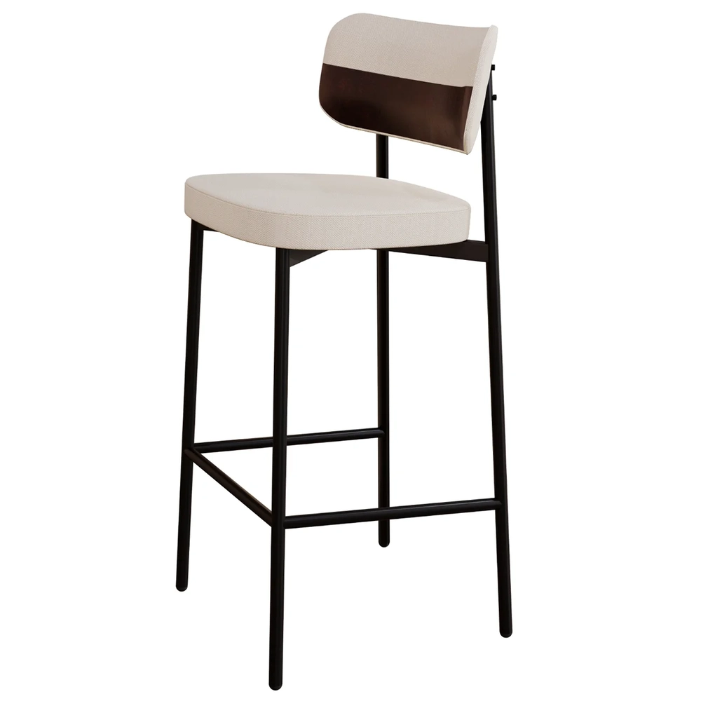 Banqueta Alta Bar Estofada Kit 6 Ella M25 Linho Palha/Café - Mpozenato