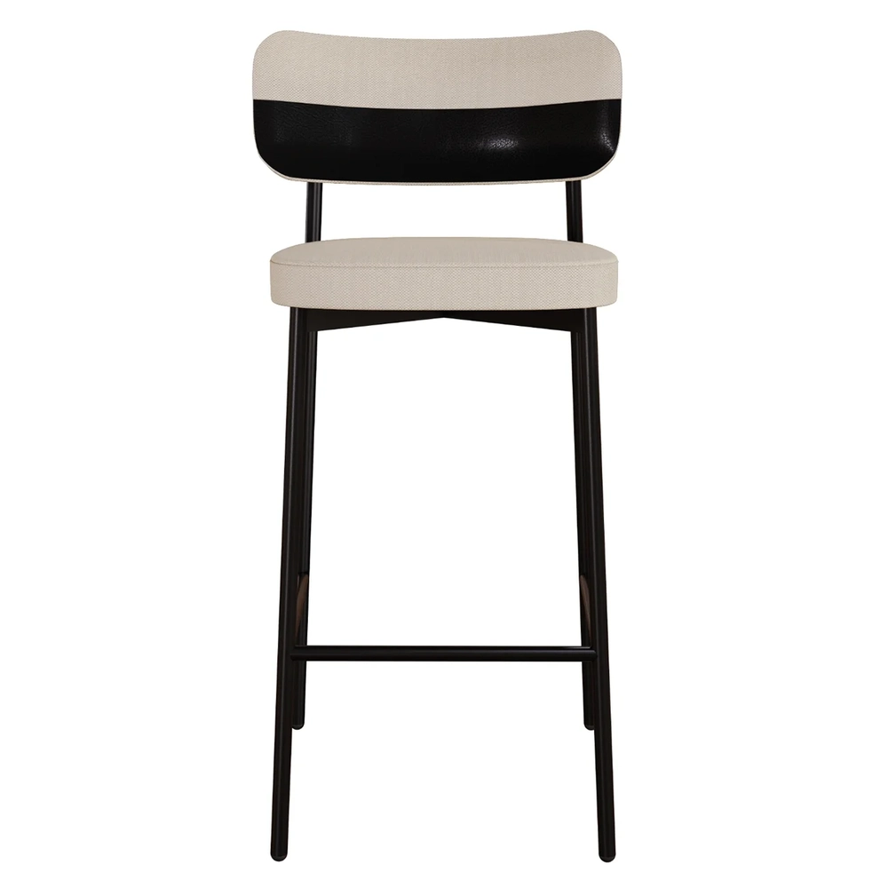 Banqueta Alta Bar Estofada Kit 2 Ella M25 Linho Areia/Preto - Mpozenato