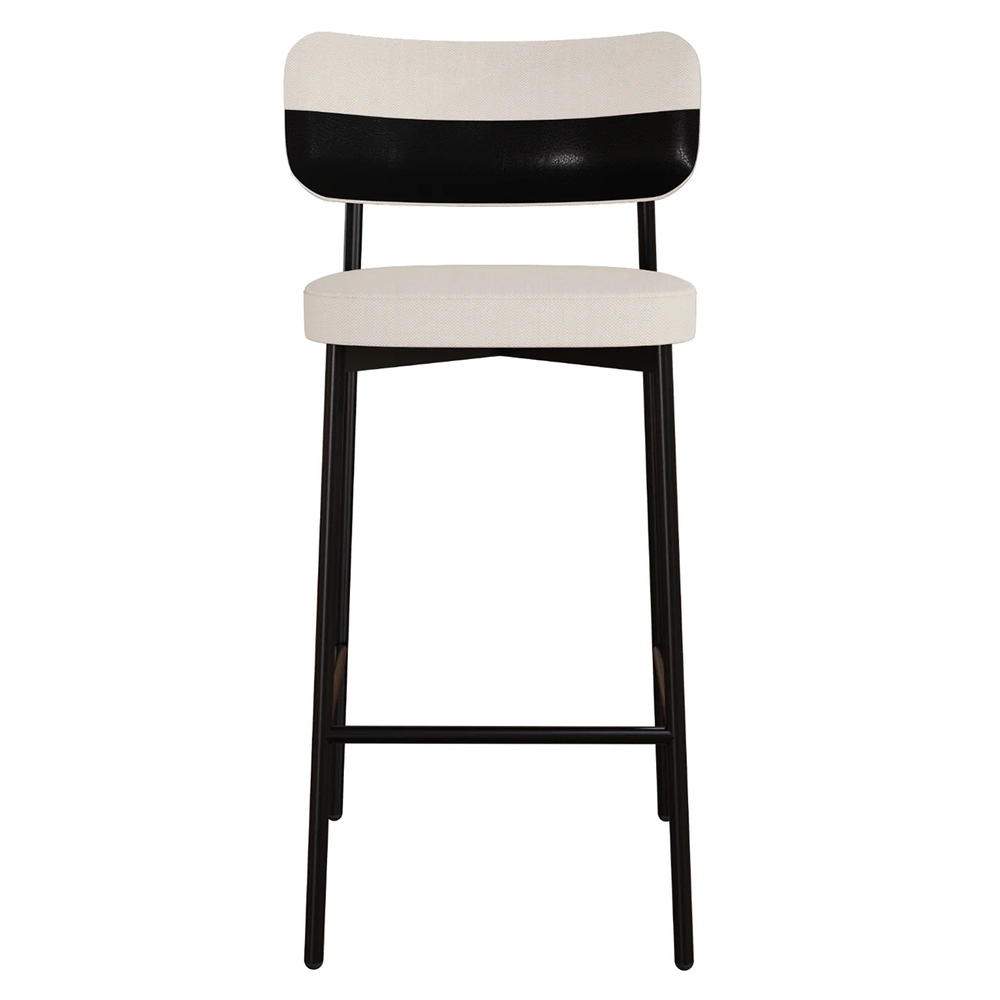 Banqueta Alta Bar Estofada Kit 6 Ella M25 Linho Palha/Preto - Mpozenato