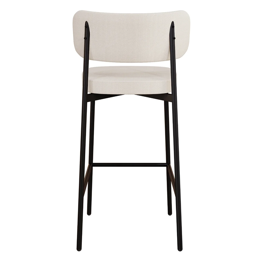 Banqueta Alta Bar Estofada Kit 6 Ella M25 Linho Palha/Preto - Mpozenato