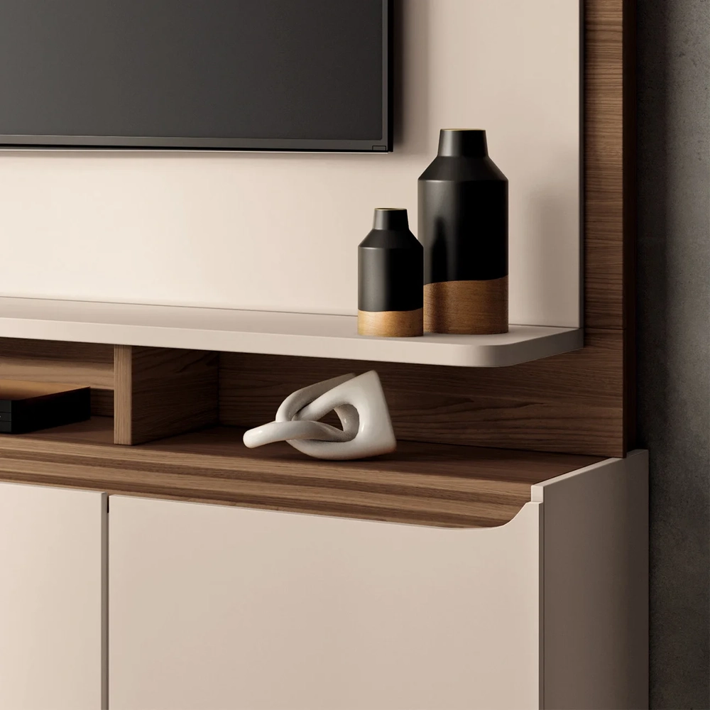 Estante Painel de TV 70 Pol 180cm Quantum Castanho/Off White - HB Móveis