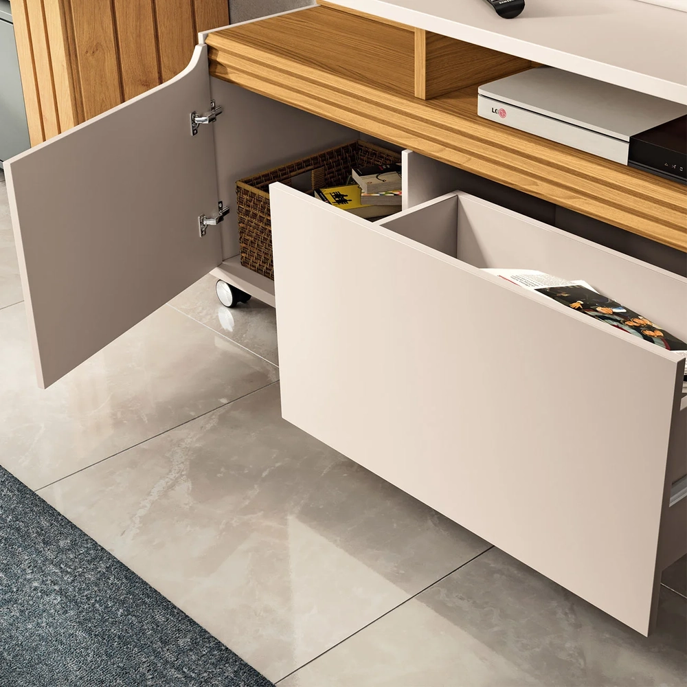 Estante Painel de TV 70 Pol 180cm Quantum Cinamomo/Off White - HB Móveis