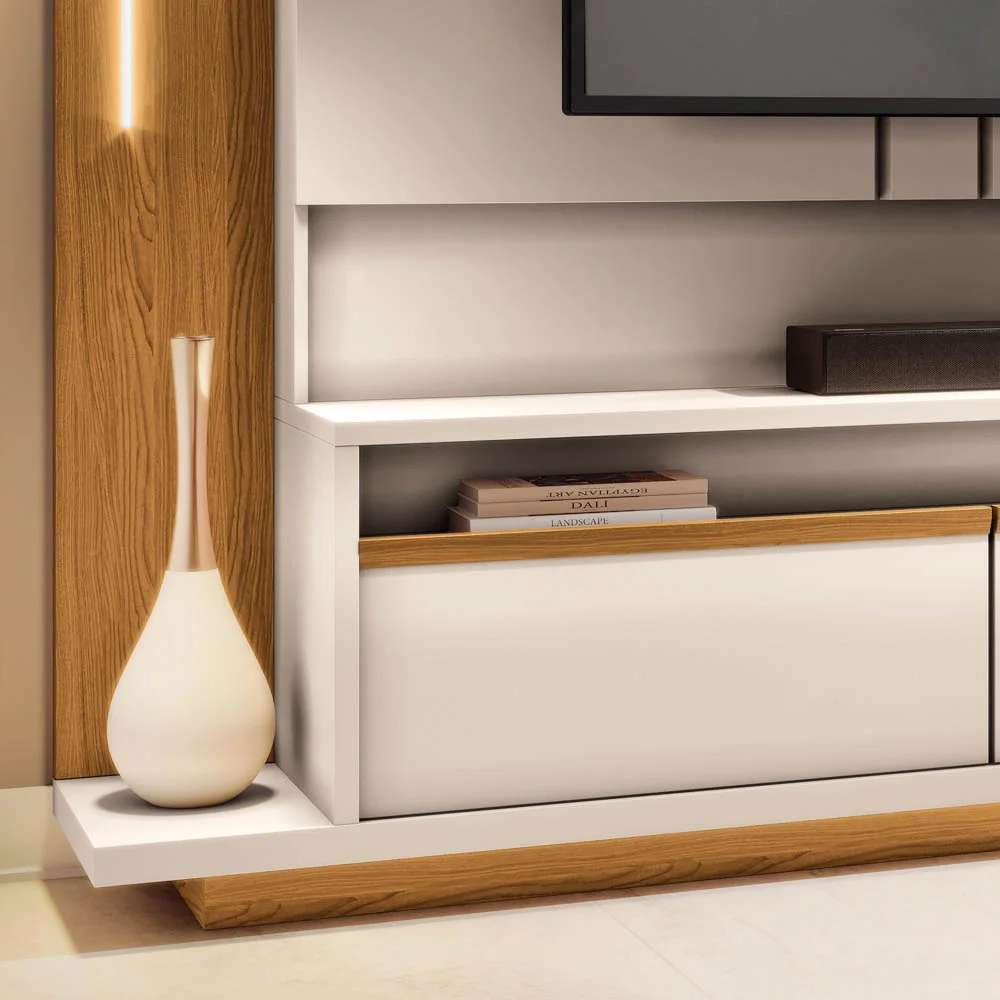 Estante Painel de TV 70 Pol 200cm Ripado Artis Off/Cinamomo - HB Móveis