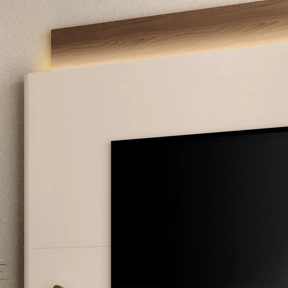 Estante Painel de TV 85 Pol 220cm Nobre Castanho/Off White - HB Móveis
