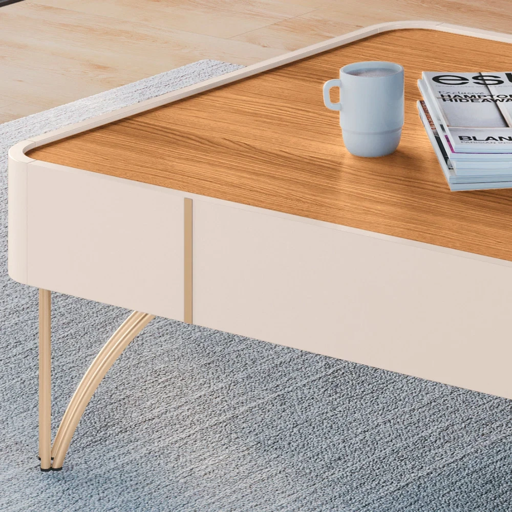 Mesa de Centro Para Sala Pés de Aço Cadenza Off/Cinamomo - HB Móveis