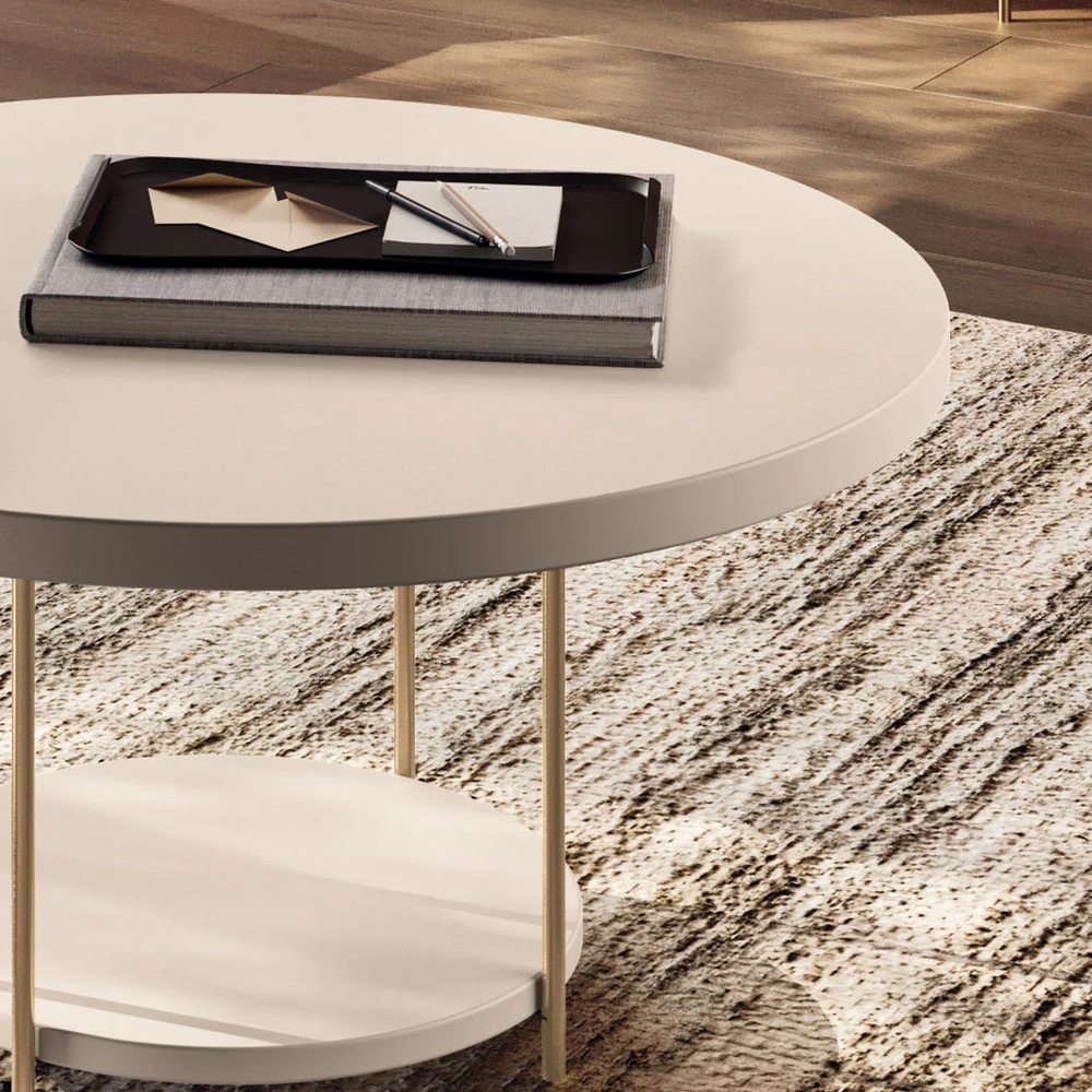 Mesa de Centro Redonda MDF Pés Metálicos Sky Off White - HB Móveis