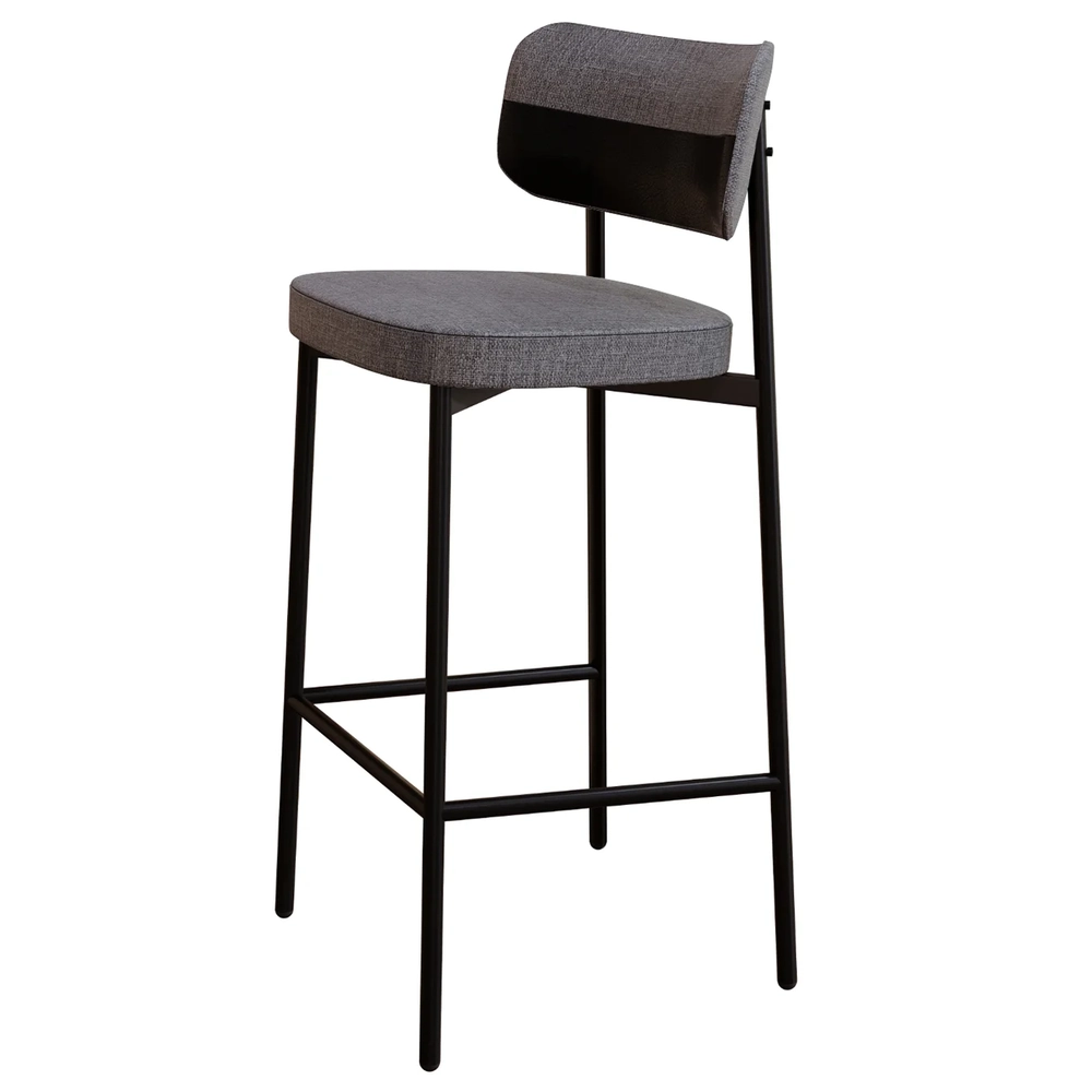 Banqueta Alta Bar Estofada Kit 2 Ella M25 Linho Cinza/Preto - Mpozenato