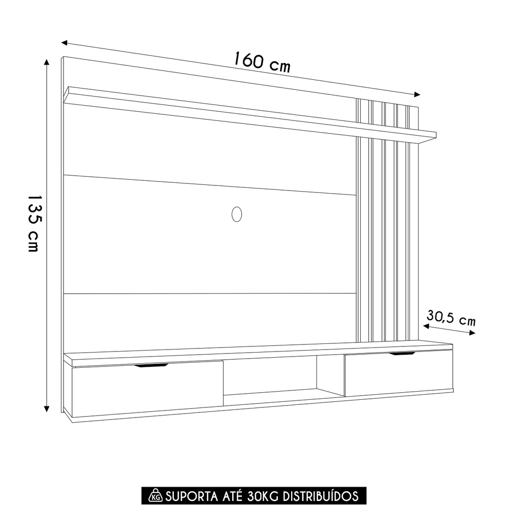 Painel TV 55 Pol 160cm Bancada Suspensa Lets Cinamomo/Off - HB Móveis