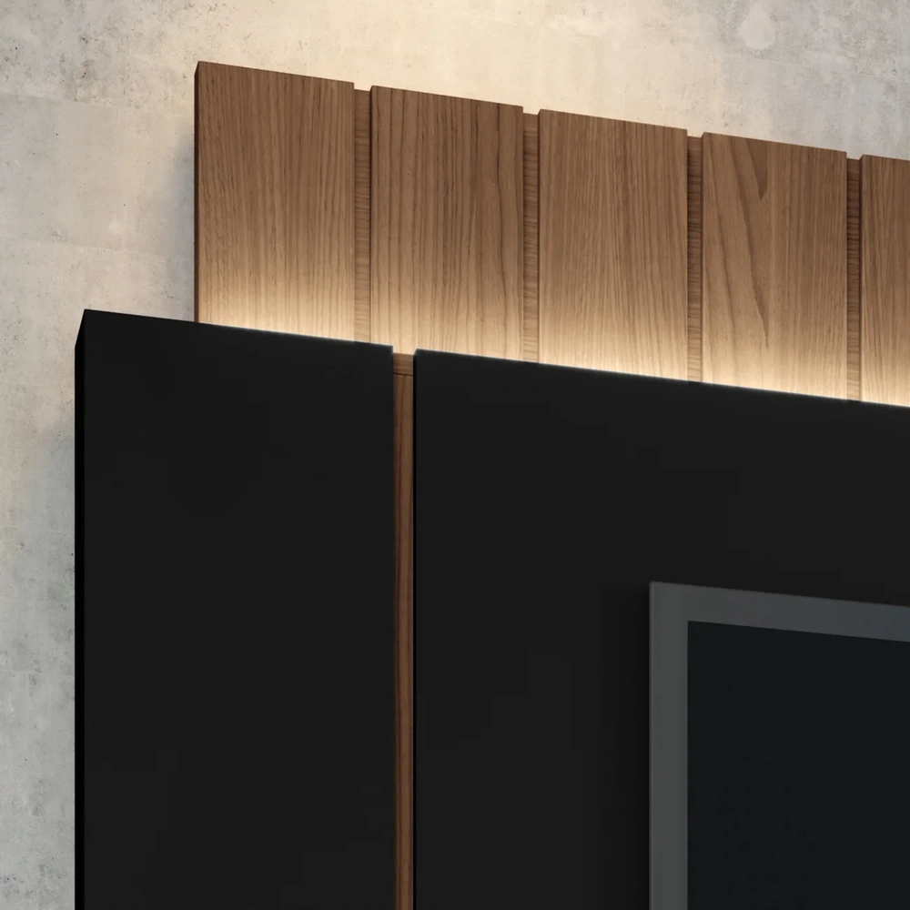 Painel TV 55 Pol 180cm Bancada Suspensa Illusion Preto/Castanho - HB Móveis