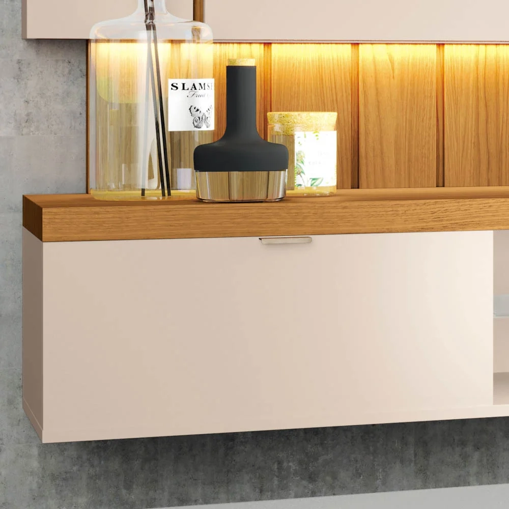 Painel TV 55 Pol 180cm Bancada Suspensa Illusion Off/Cinamomo - HB Móveis