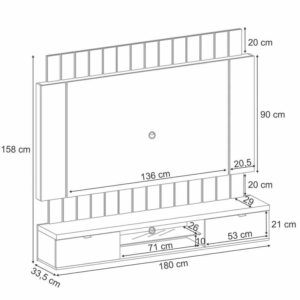 Painel TV 55 Pol 180cm Bancada Suspensa Illusion Off/Cinamomo - HB Móveis