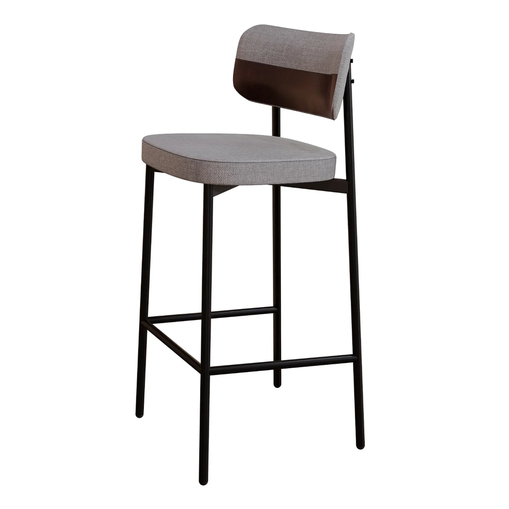 Banqueta Alta Bar Estofada Kit 2 Ella M25 Linho Cinza CL/Café - Mpozenato