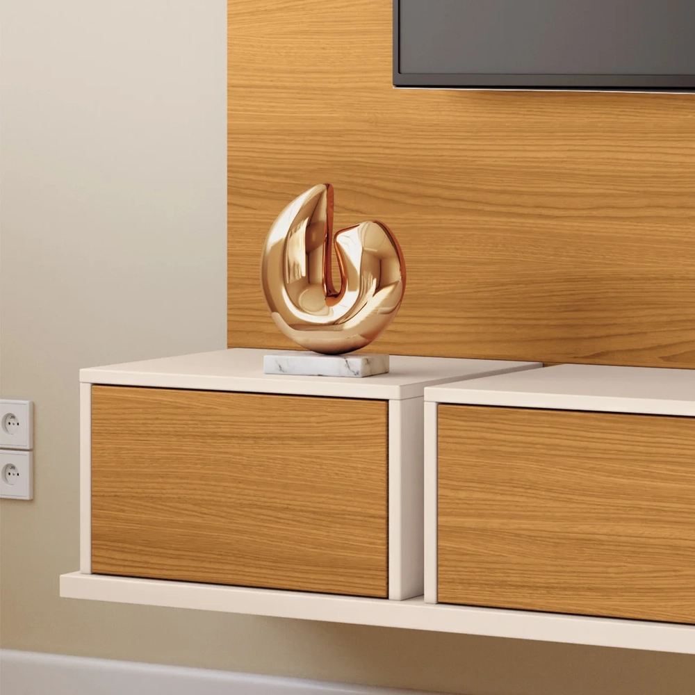 Painel TV 70 Pol 180cm Bancada Suspensa Max Off/Cinamomo - HB Móveis