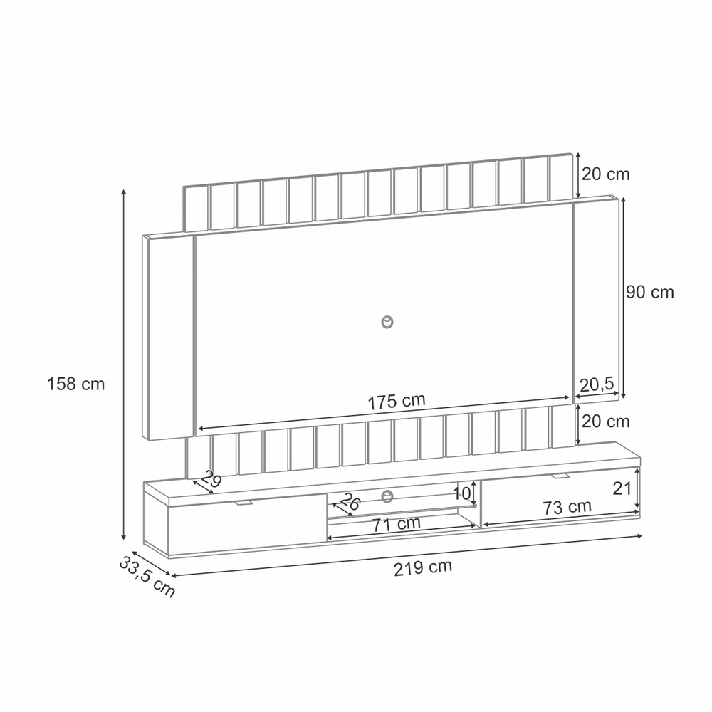 Painel TV 70 Pol 219cm Bancada Suspensa Illusion Preto/Castanho - HB Móveis