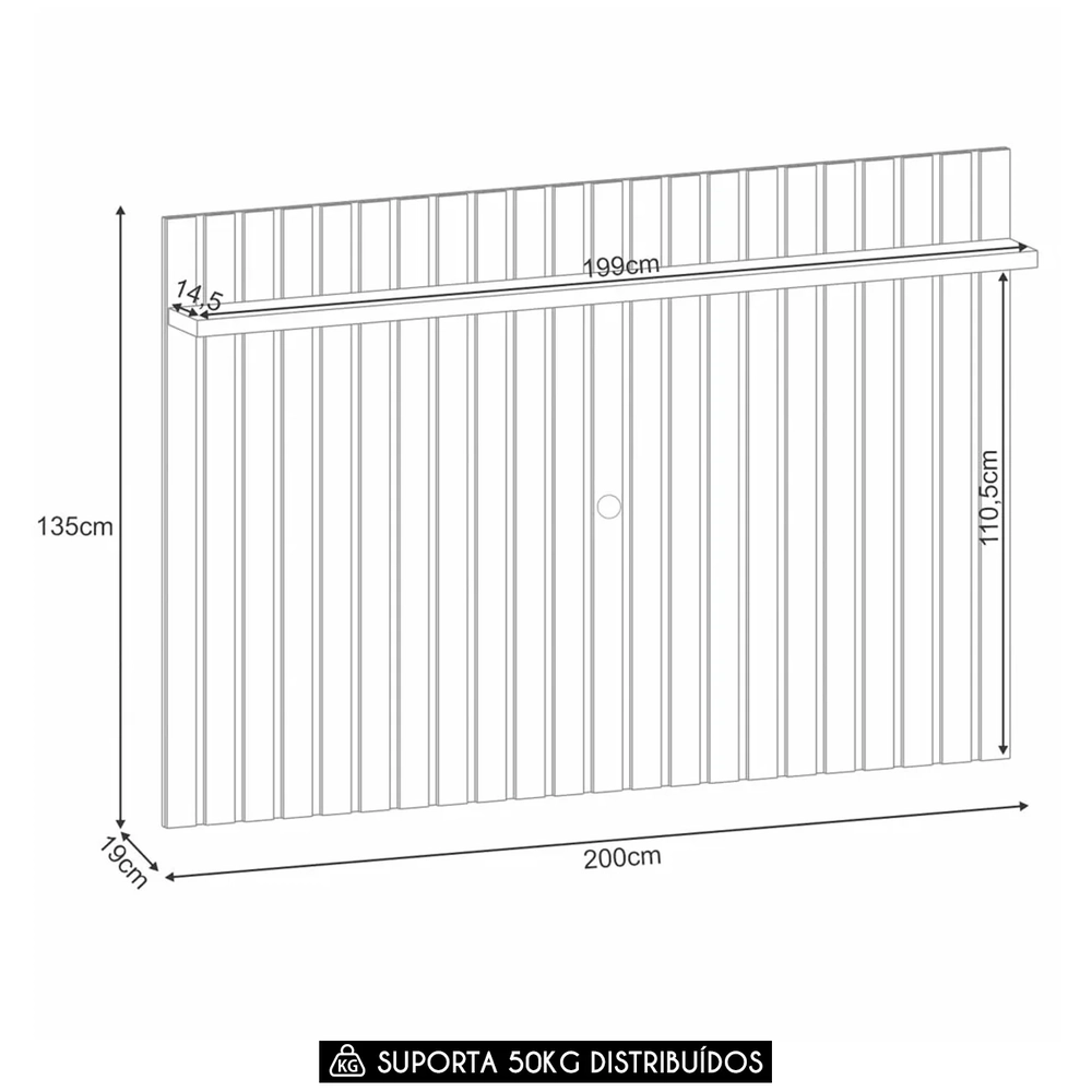 Painel TV 70 Pol 200cm Suspenso Ripado Link Castanho - HB Móveis