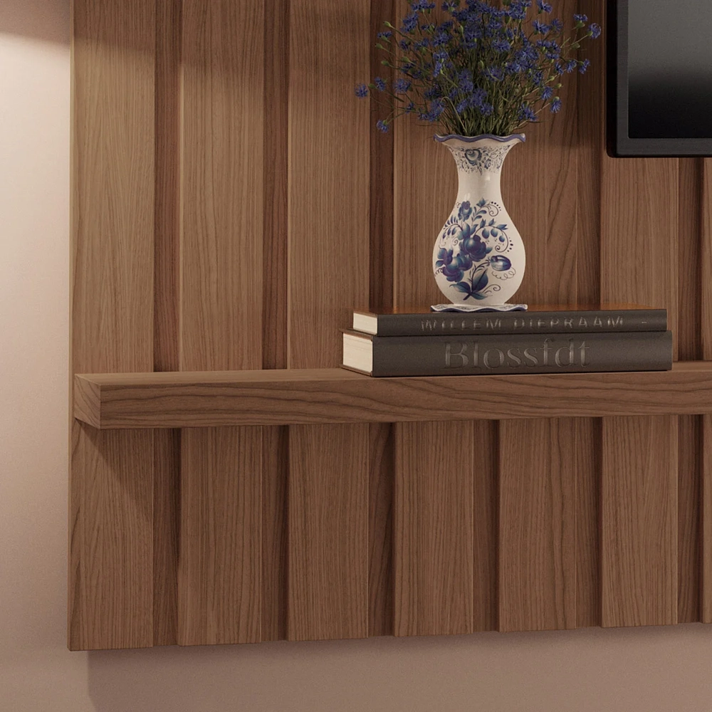 Painel TV 70 Pol 200cm Suspenso Ripado Link Castanho - HB Móveis