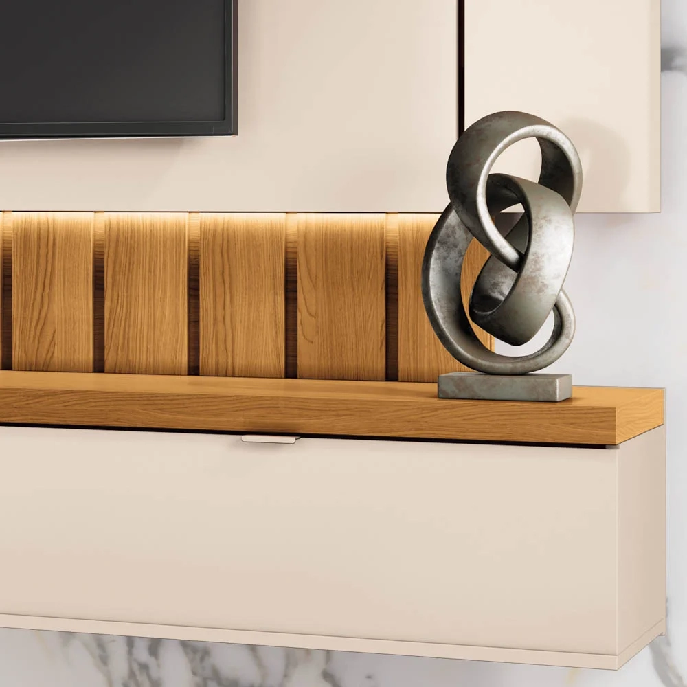 Painel TV 70 Pol 219cm Bancada Suspensa Illusion Off/Cinamomo - HB Móveis