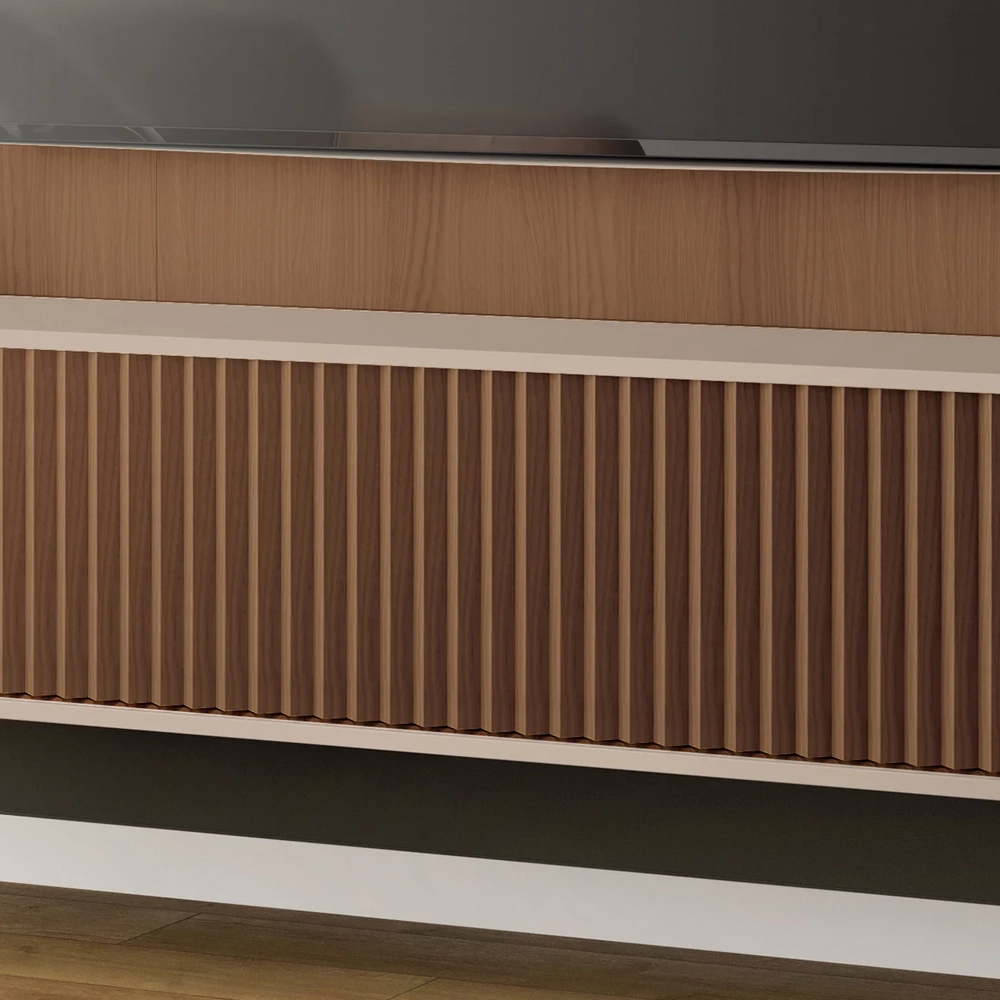 Painel TV 85 Pol 219cm Bancada Suspensa Empire Off/Castanho - HB Móveis