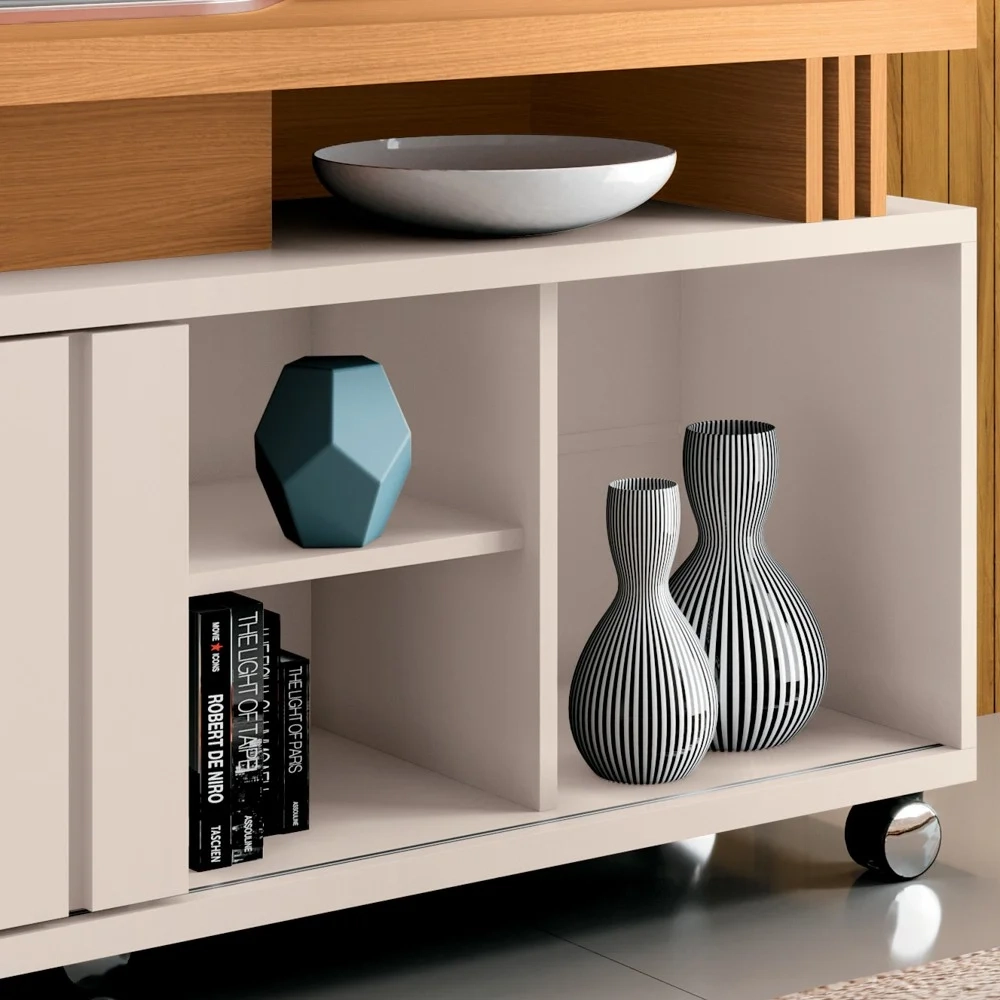 Rack Bancada de TV 50 Pol 136cm Briz Off White/Cinamomo - HB Móveis