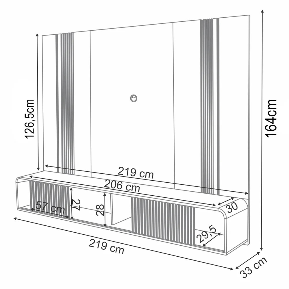 Painel TV 85 Pol 219cm Bancada Suspensa Empire Off/Cinamomo - HB Móveis