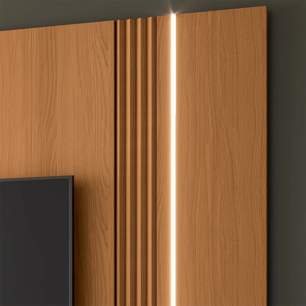 Painel TV 85 Pol 219cm Bancada Suspensa Empire Off/Cinamomo - HB Móveis