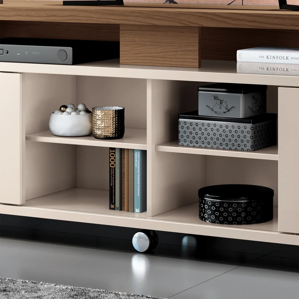 Rack Bancada de TV 70 Pol 180cm Briz Castanho/Off White - HB Móveis