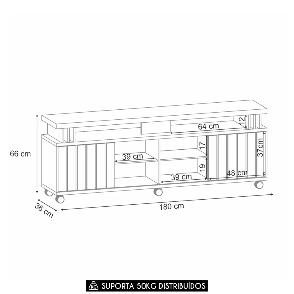 Rack Bancada de TV 70 Pol 180cm Briz Castanho/Off White - HB Móveis
